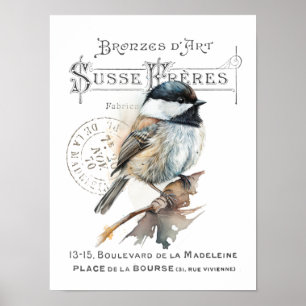 Affiche Chickadee Bird Français Typographie Vintage Imprim