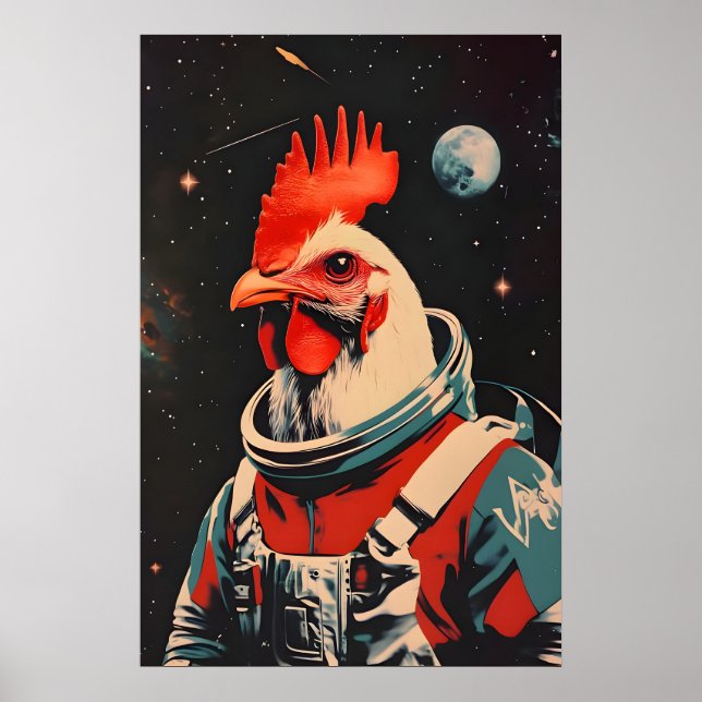 Affiche Chicken Astronaut Poster, Chicken Retro Print (Devant)