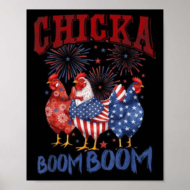 Affiche Chicken Boom Boom Funny Patriotic Chicka 4th Of Ju (Devant)