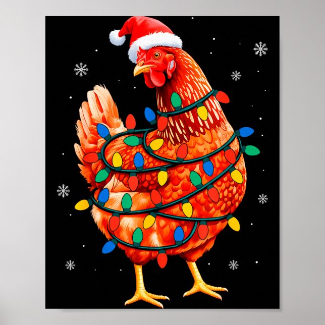 Affiche Chicken Christmas Tree Lights Farm Animal Santa Xm (Devant)