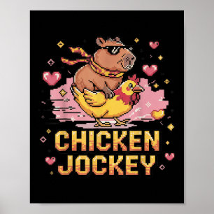 Affiche Chicken Jockey Capybara équitation Pixel Art Gamer