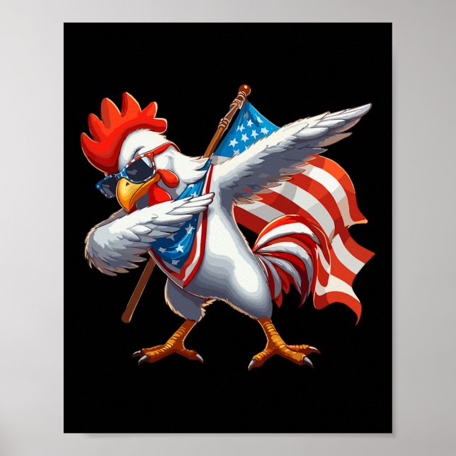 Affiche Chicken Rooster Sungles 4 Juillet Drapeau Américai (Devant)