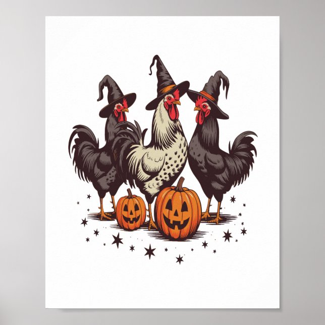 Affiche Chicken sorcière Citrouille d'Halloween automne (Devant)