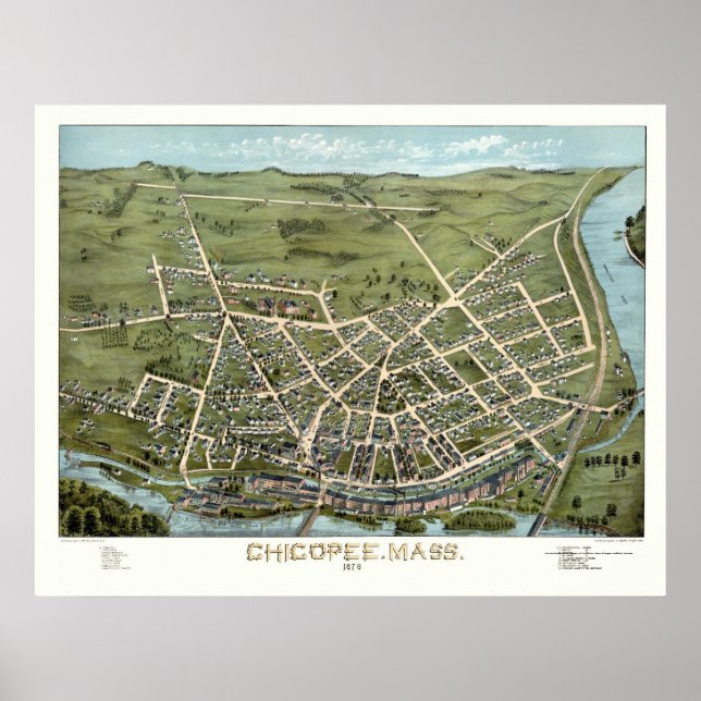 Affiche Chicopee, MA Carte panoramique - 1878 (Devant)
