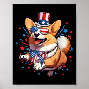 Affiche Chien 4 juillet Américain Drapeau USA Patriotique