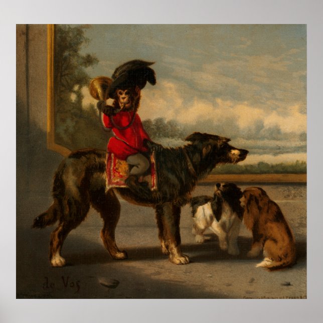Affiche Chien à cheval de singe