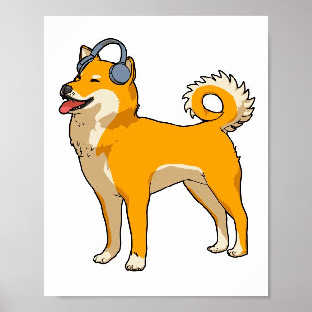 Affiche Chien à écouter de la musique (Devant)