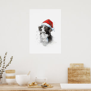 Affiche Chien à Santa Hat avec des flocons de neige