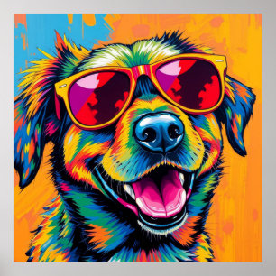 Affiche Chien Abstrait Coloré avec Lunettes de Soleil