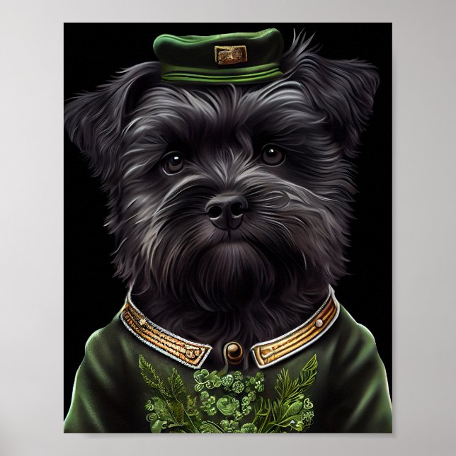Affiche Chien Affenpinscher en Robe de la Saint Patrick (Devant)