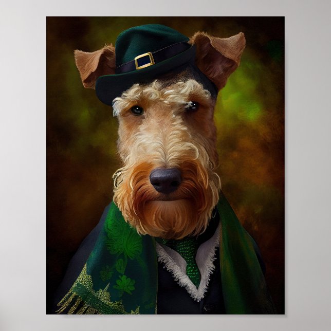 Affiche chien airedale à la St. Patrick's Day (Devant)
