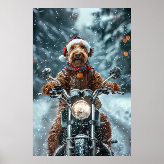 Affiche Chien Airedale à Vélo Moto Noël (Devant)