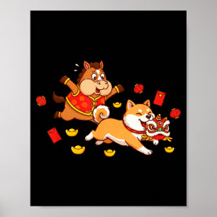 Affiche Chien Akita Cheval Chinois Drôle Enfants Hommes Fe
