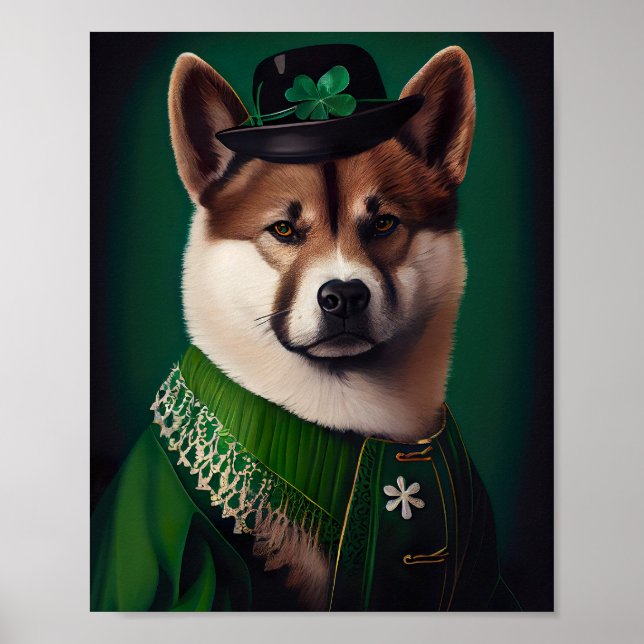 Affiche chien akita en robe de la Saint-Patrick (Devant)