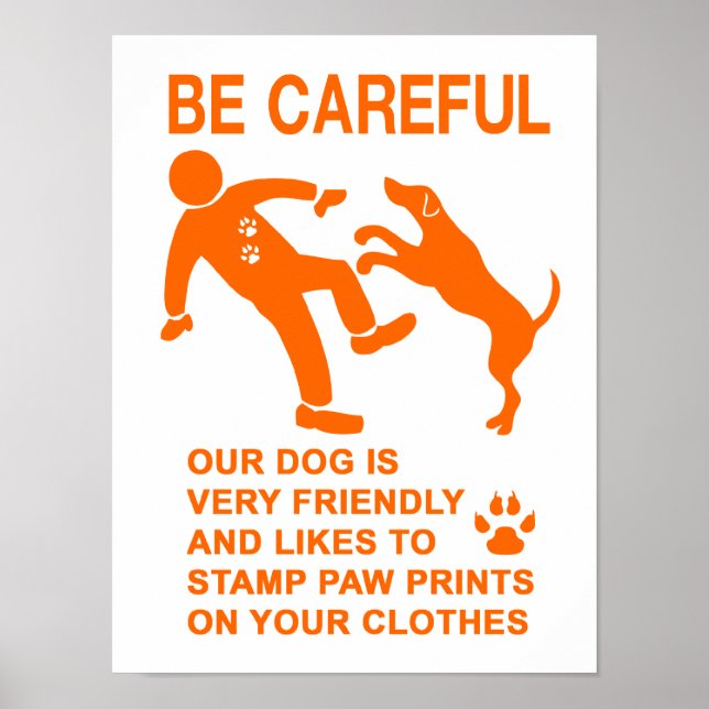 AFFICHE CHIEN AMI PAS DANGEREUX (ATTENTION) SIGNE (Devant)