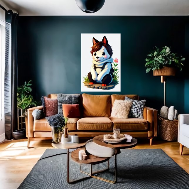 Affiche Chien anthropomorphique avec une fleur | Art AI (Créateur téléchargé)