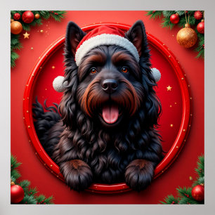 Affiche Chien au chapeau de Père Noël entouré de Noël fest