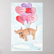 Chien avec ballons en forme de cœur