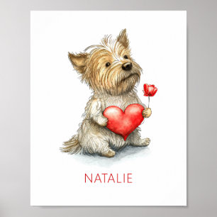 Affiche Chien avec Coeur aquarelle Mur art pour les enfant