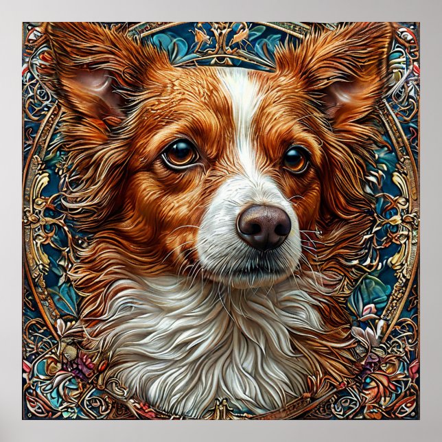 Affiche Chien avec fond décoratif orné (Devant)