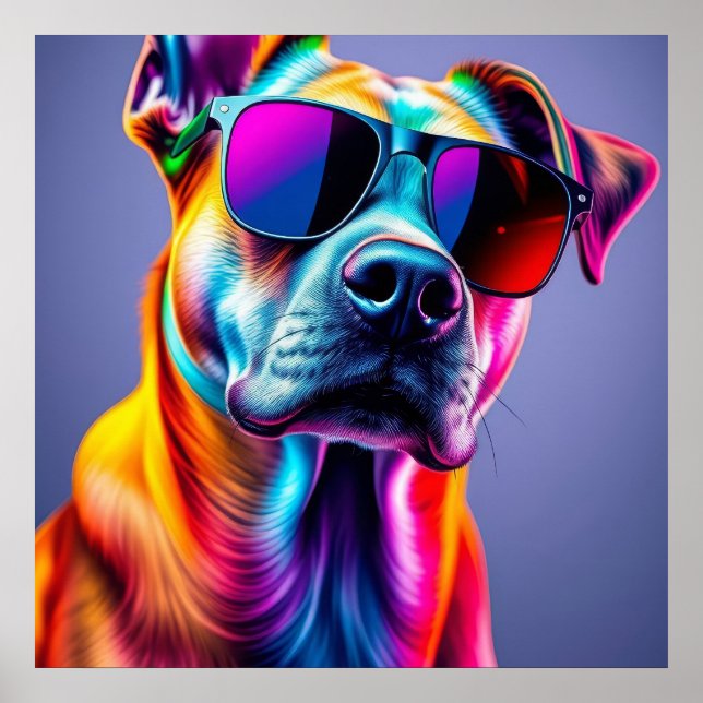 Affiche Chien avec lunettes de soleil (Devant)