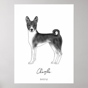 Affiche Chien Basenji noir et blanc avec texte personnalis