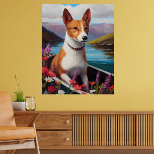 Affiche Chien Basenji sur une pagaie : Une aventure pittor