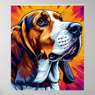 Affiche Chien Basset Hound avec fond coloré