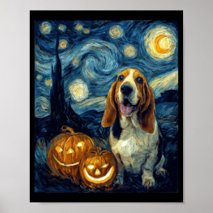 Affiche Chien Basset Hound Mignon Halloween Jack O Lantern