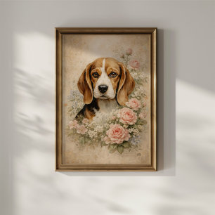 Affiche Chien Beagle avec des Roses
