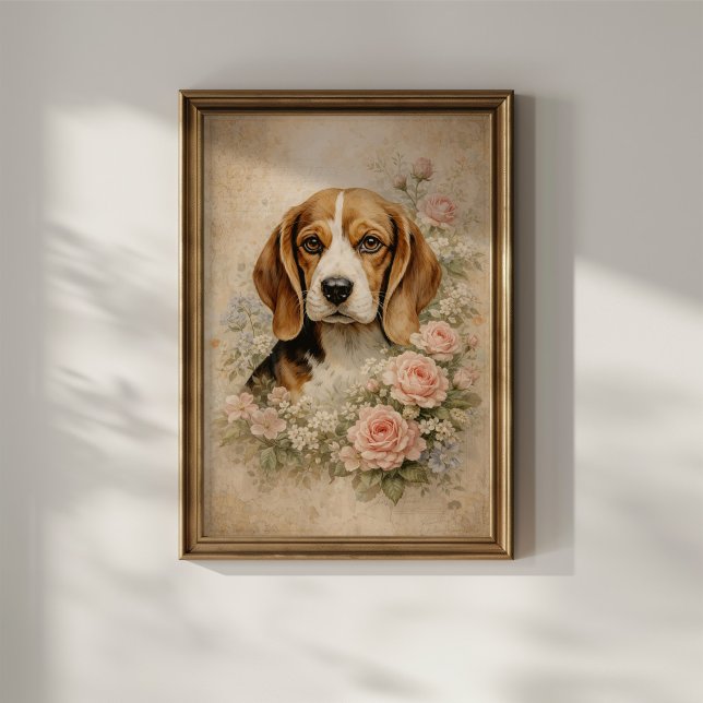 Affiche Chien Beagle avec des Roses (Créateur téléchargé)