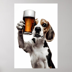 Affiche Chien Beagle Buvant de la Bière Art Drôle Humour A