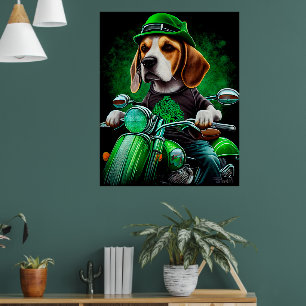 Affiche Chien Beagle conduisant un vélo la Saint-Patrick