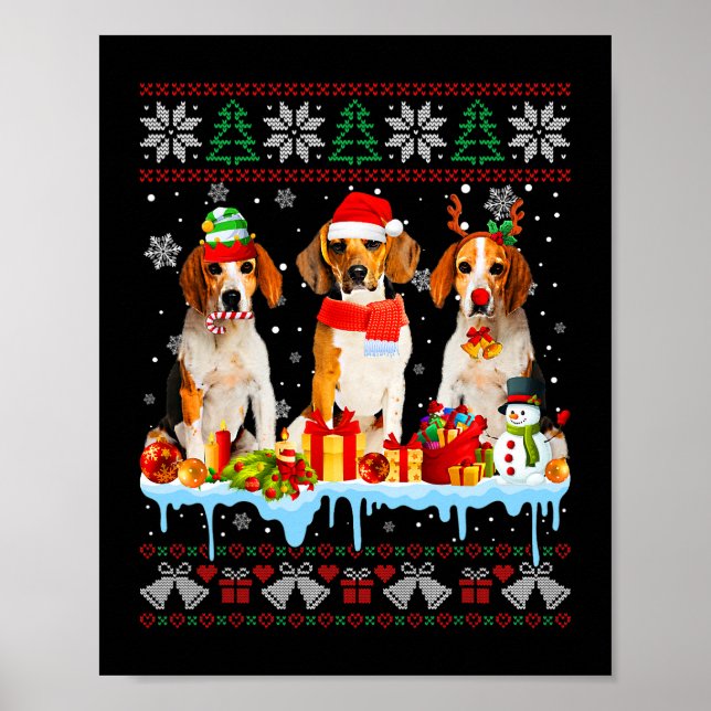 Affiche Chien Beagle de Noël moche Père Noël Costume de ch (Devant)