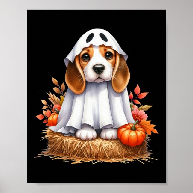 Affiche Chien Beagle D'Halloween mignon Comme Chien Fantôm (Devant)