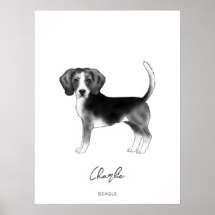 Affiche Chien Beagle en noir et blanc avec texte personnal