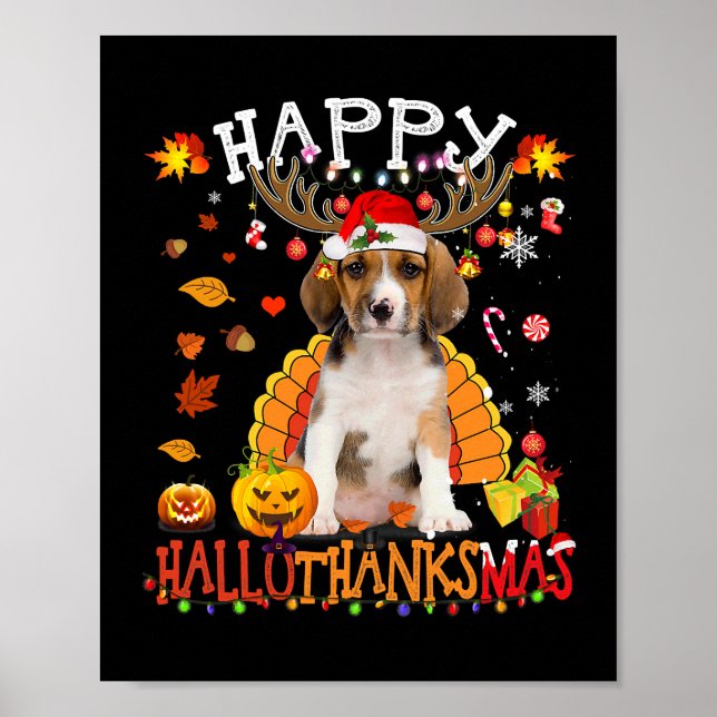 Affiche Chien beagle Hallothanksmas Halloween Thanksg (Devant)
