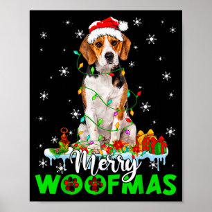 Affiche Chien Beagle Joyeux Woofmas Drôle de Lumières de N
