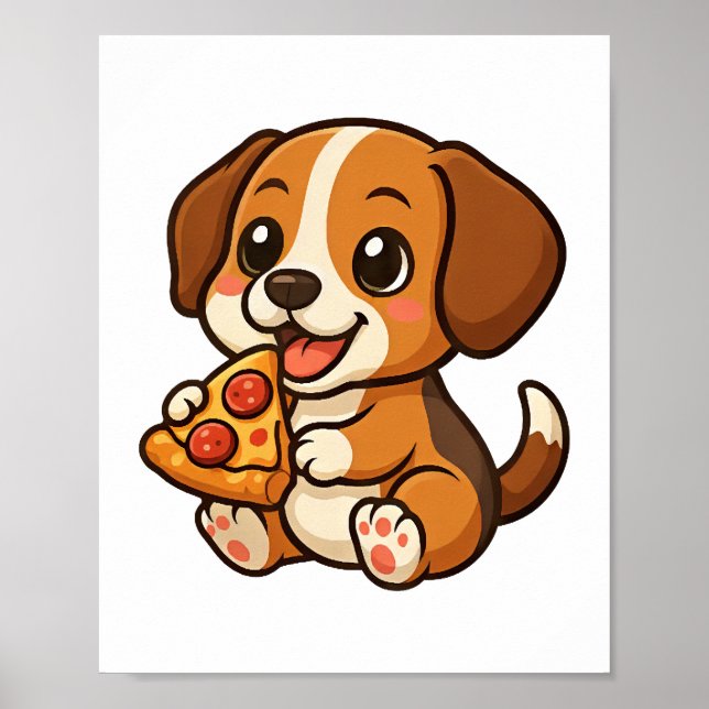 Affiche Chien beagle mignon pizza amateurs de pizza dessin (Devant)