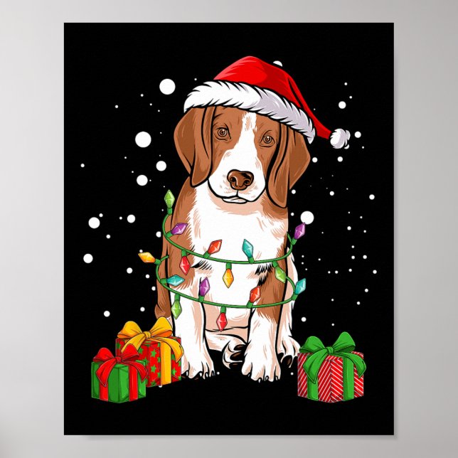 Affiche Chien beagle Noël Arbre Lumières Père Noël Chien X (Devant)