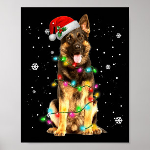 Affiche Chien Berger Allemand Arbre Noël Xmas Cadeaux Chie
