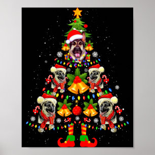 Affiche Chien berger allemand Chapeau de Père Noël Arbre d