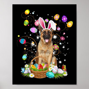 Affiche Chien berger allemand Chasse aux oeufs de Pâques B