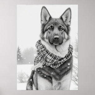 Affiche Chien berger allemand en neige