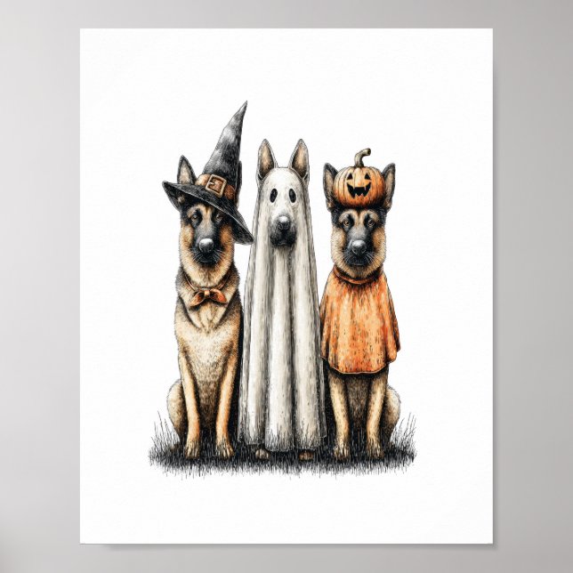 Affiche Chien berger allemand Halloween Ghost (Devant)