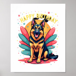 Affiche Chien Berger Allemand Joyeux Anniversaire Party Sh