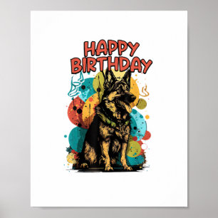Affiche Chien berger allemand joyeux fête d'anniversaire S