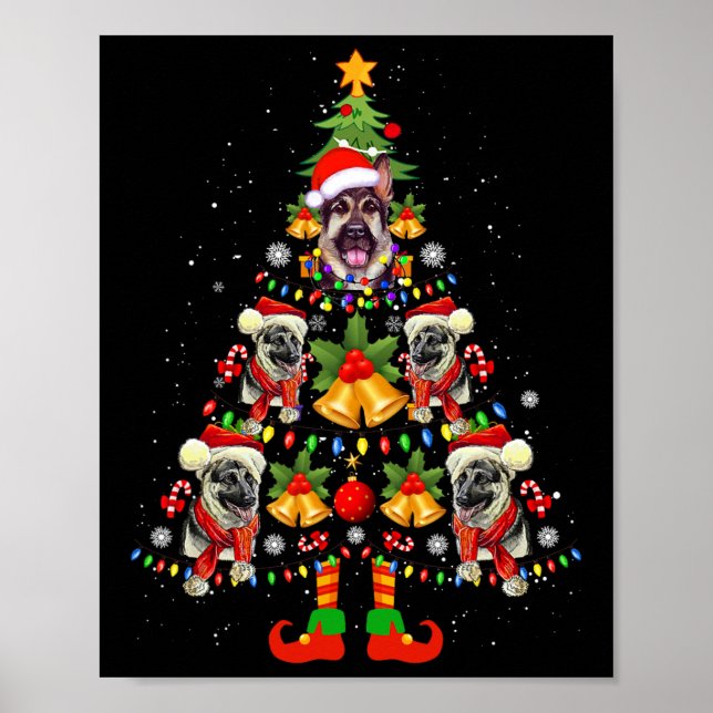 Affiche Chien berger allemand Santa Hat sapin Noël Noël No (Devant)