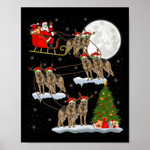 Affiche Chien Berger Allemand Santa Traîneau Volant Drôle