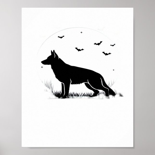 Affiche Chien berger allemand - Silhouette de lune d'Hallo (Devant)